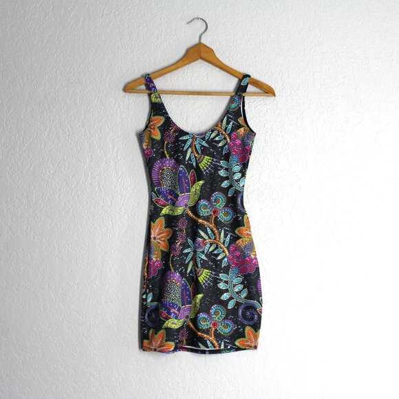 BlackMilk Not Actually Sequins black floral dress S mini bodycon  New - Picture 1 of 11
